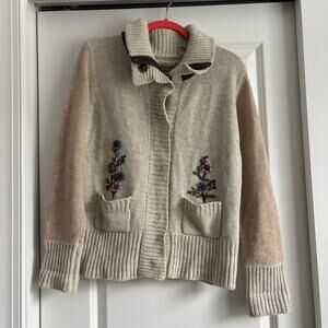 Natural Reflections Women’s Knit Full Zip L Embroidered Cardigan Sweater Granny